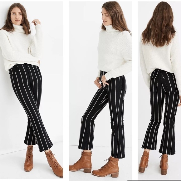 Madewell Cali Demi Boot Striped Cropped Jeans 26 - Picture 2 of 13